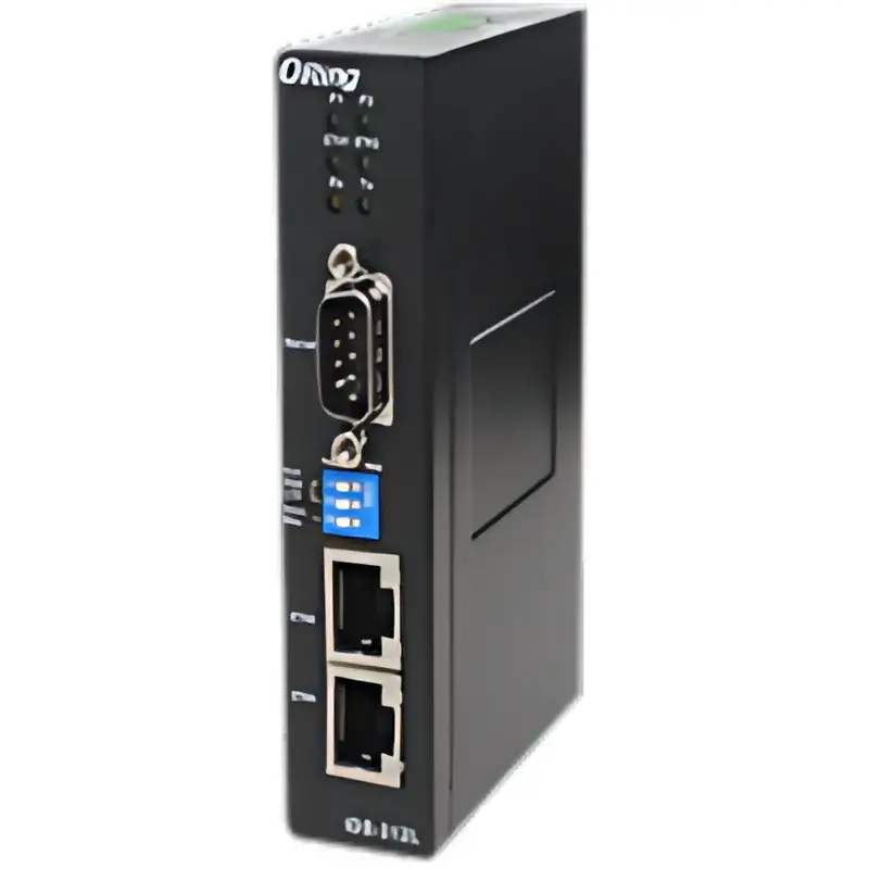 Servidor serial RS-232/422/485 a Ethernet montaje riel DIN vista frontal